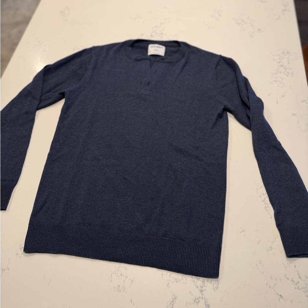Men's Henley navy blue cotton sweater TALL